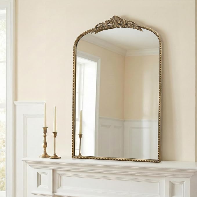 Micasso Bathroom Mirrors for Over Sink: 24"x36" Gold Vintage Arched Mirror | Traditional Ornate Baroque Decorative Antique Wall Mirror for Bedroom/Entryway/Hallway/Dresser/Vanity/Mantel/Nightstand