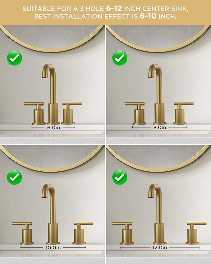 FORIOUS Brushed Gold Bathroom Sink Faucet 3 Hole, 2 Handles 8 Inch Widespread Bathroom Faucets, 360° Swivel Spout, with Pop Up Drain and Hoses, for Vanity Restroom RV Lavatory