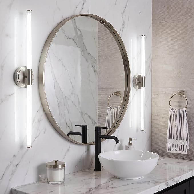 URSOLA 48" Modern LED Bathroom Light Fixtures, Brushed Nickel 3CCT Dimmable Bathroom Vanity Light Over Mirror, Bathroom Vanity Bath Bar Lights with 360° Removable Acrylic Light Tube