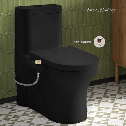 Swiss Madison Aqua Non-Electric Bidet Toilet Attachment in Matte Black with Polished Gold Hardware