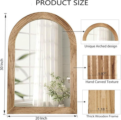 LOSOUR Arched Mirror, Farmhouse Decor Solid Wood Frame Wall Mirror, Bathroom Mirrors, Large Vintage Mirror for Bathroom, Living Room,Bedroom, Entryway, Hallway,Foyer (Brown, 20inch*30inch)