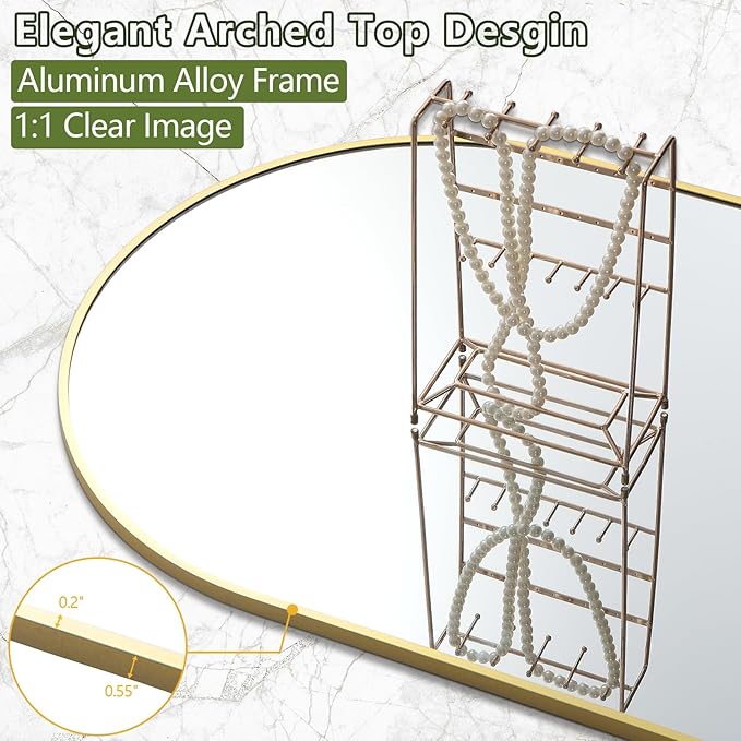 Dewfig Arched Full Length Mirror, 77"x38" Large Floor Mirror, Gold | Aluminum Alloy Frame Oversized Full Body Mirror, HD Shatterproof Tempered Glass, Lean/Stand/Wall for Living Room,Bedroom