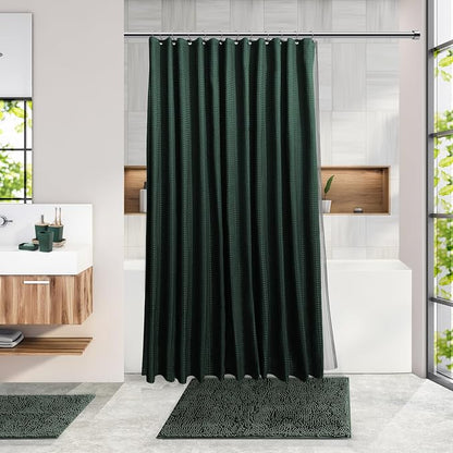 Clara Clark Bathroom Set, Shower Curtain Set and Shower Caddy Hanging | 25 Piece Hunter Green Bathroom Accessories Set with Toothbrush Holder, Soap Dispenser, Soap Dish, Toilet Brush, and Trash Can