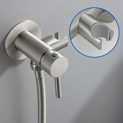 Warm Water Bidet Sprayer for Toilet with Hot and Cold Brass Rough-in Valve, Stainless Steel Round Handheld Bidet Attachment Set for Feminine, Pets and Baby Diaper Wash, Brushed Nickel