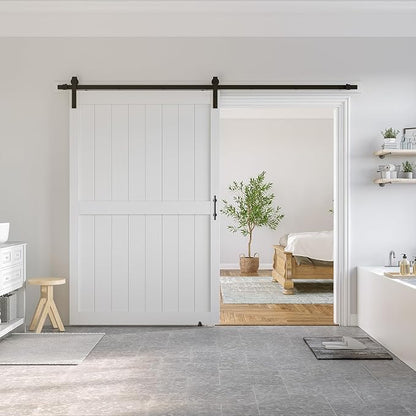 SMARTSTANDARD 54" x 84" White Sliding Barn Door with 9FT Black Hardware | Pre-Drilled Ready to Assemble, Waterproof PVC Coating, H-Frame