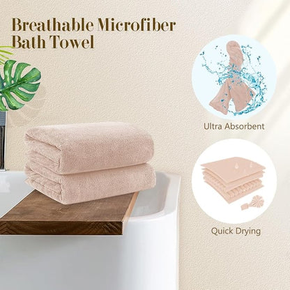 Orighty Bath Towels, Soft Feel Bath Towel, 2 Pack (27'' x 54'') | Highly Absorbent, Quick Drying Microfiber Towels for Body, Sport, Yoga, SPA, Fitness, Bathroom - Brown