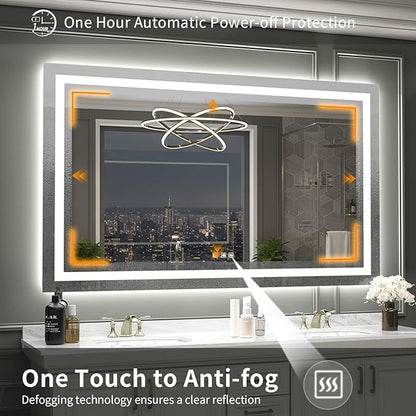 LED Mirror for Bathroom, 57x36 Inch Backlit + Front Lighted Bathroom Vanity Mirror with Lights for Wall, Double Light Strips, 3 Colors, Shatter-Proof, Anti-Fog and Brightness Memory