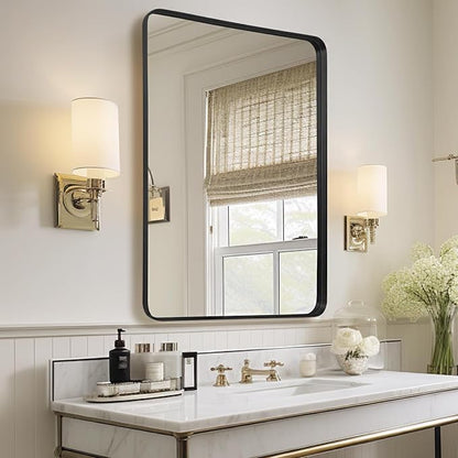 Anpark Wall Mirror 30" x 40" for Bathroom Black Metal Deep Frame Mirror for Wall Decorative Rectangular Round Corner Wall Mounted Vanity Mirror for Bedroom Living Room Entryway Wall Decor