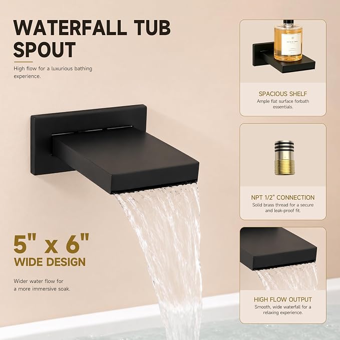 Shower System with Tub Spout, All Metal Black Bathtub Shower Faucet Set with High Pressure 10 Inch Rain Shower Head and Handheld Shower Head Set, Matte Black (Valve Include）