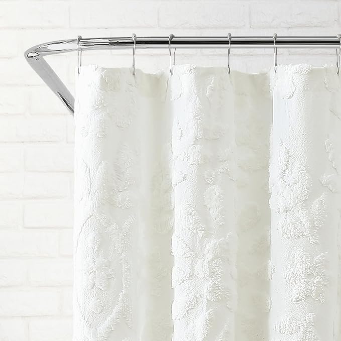 Peri Home Chenille Laurel Cotton Shower Curtain 72 x 72 inches White 1-Pc | Fabric, Bathroom