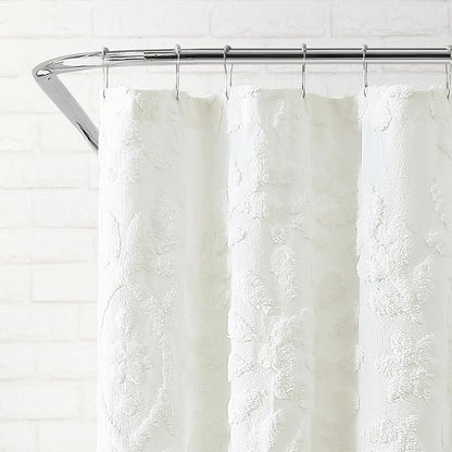 Peri Home Chenille Laurel Cotton Shower Curtain 72 x 72 inches White 1-Pc | Fabric, Bathroom