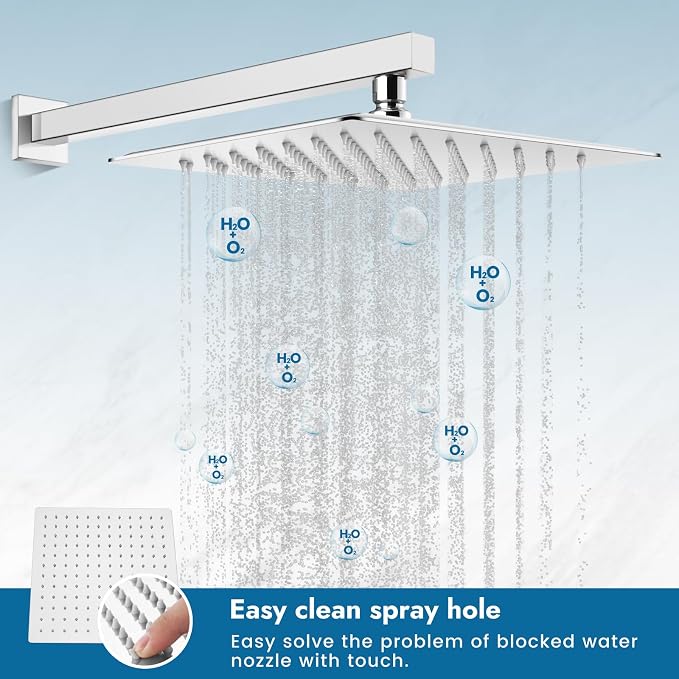 Polished Chrome Shower Faucet Set, 12 Inch Rain Shower System with Valve | Complete Rain Shower Set with Valve, Single Handle Wall Mount Design