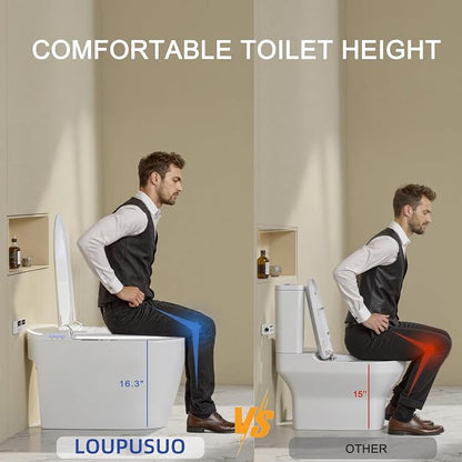 Luxury Smart Toilet with Foam Shield Auto-Open/Close Lid | Heated Seat for Bathrooms, Multiple Cleaning Modes,Aromatic Spray,Air Purification,Foot Sensor