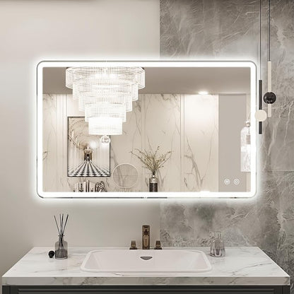 Niccy Rectangle LED Bathroom Mirrors, Vanity Mirror with Lights, 20"x32" | Frameless Lighted Mirror for Bedroom Living Room, 3 Colors & Stepless Dimmable Anti-Fog Memory Function, Horizontal/Vertical