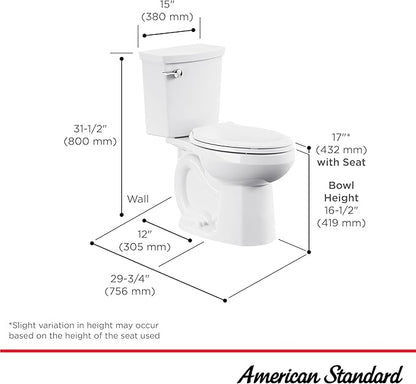 American Standard 606AA001.020 H2Optimum Two-Piece Toilet with Toilet Seat and Wax Ring, Elongated Front, Chair Height, White, 1.1 gpf