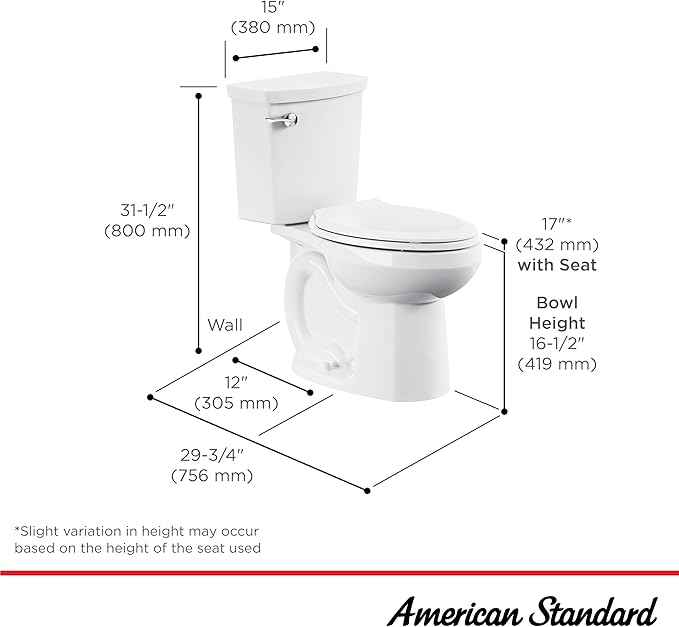 American Standard 606AA001.020 H2Optimum Two-Piece Toilet with Toilet Seat and Wax Ring, Elongated Front, Chair Height, White, 1.1 gpf (Pack of 2)