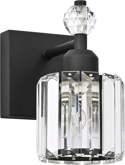 PRESDE 1-Light Bathroom Vanity Light, Modern Matte Black Wall Sconce with Crystal Shade, Single Wall Lamp for Over Mirror Bedroom Hallway