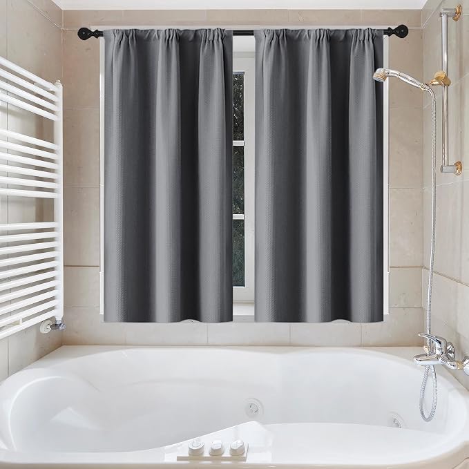 Shower Curtain Set, for Bathroom Decor 72" x 72", Grey Modern | Waffle Charcoal Solid Waffle Textured Cloth Waterproof Matching Window Shower Curtain 36 x 30 Inches