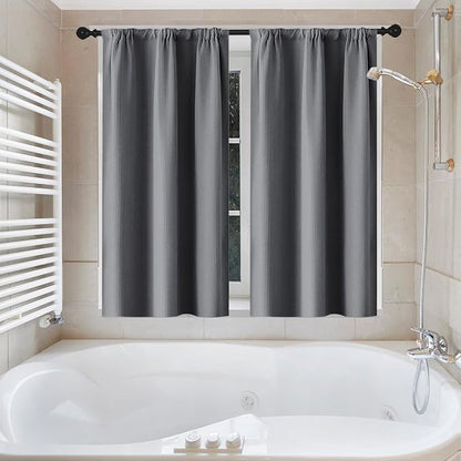 Shower Curtain Set, for Bathroom Decor 72" x 72", Grey Modern | Waffle Charcoal Solid Waffle Textured Cloth Waterproof Matching Window Shower Curtain 36 x 30 Inches