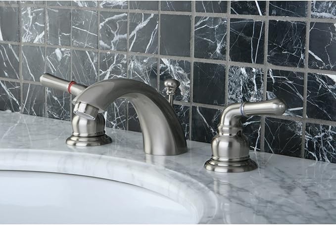 Kingston Brass KB954 Magellan II 4-Inch to 8-Inch Mini Widespread Lavatory Faucet with Metal lever handle, Polished Brass, Polished Chrome (Not CA/VT Compliant)