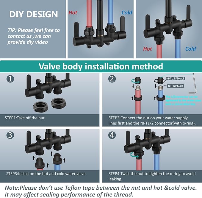 Aolemi Outdoor Shower Fixtures, 31" Exposed Shower System with Shower Head, 2-Handle Outdoor Shower Kit, 3 Inch Center Brass Mixing Valve, Matte Black