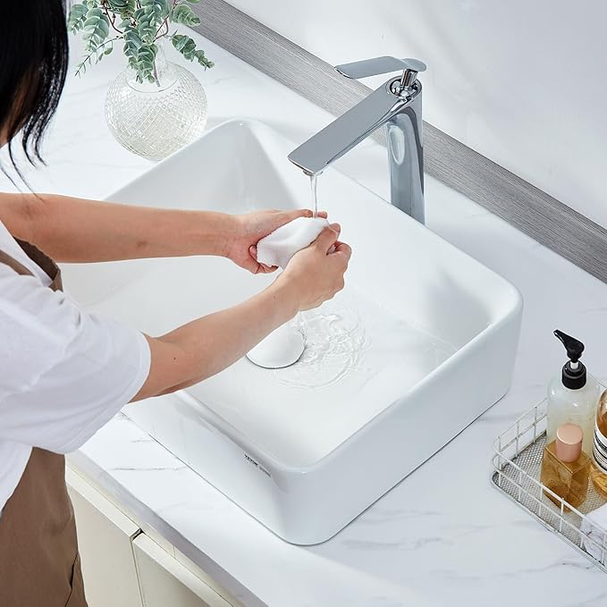 VEVOR Rectangle Vessel Sink, 19" x 14.7" Countertop, White Ceramic Above Counter, Modern Style, Bright and Elegant, Well-Packaged for Bathroom, Hotel, Toilet, RV