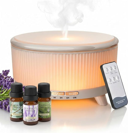 500ml Essential Oil Diffuser, Ultrasonic Aromatherapy Humidifier | with Oils, Remote Control, 7-Color LED Light, Timer & Auto Shut-Off, Cool Mist Diffuser for Home, Bedroom, Office (White)