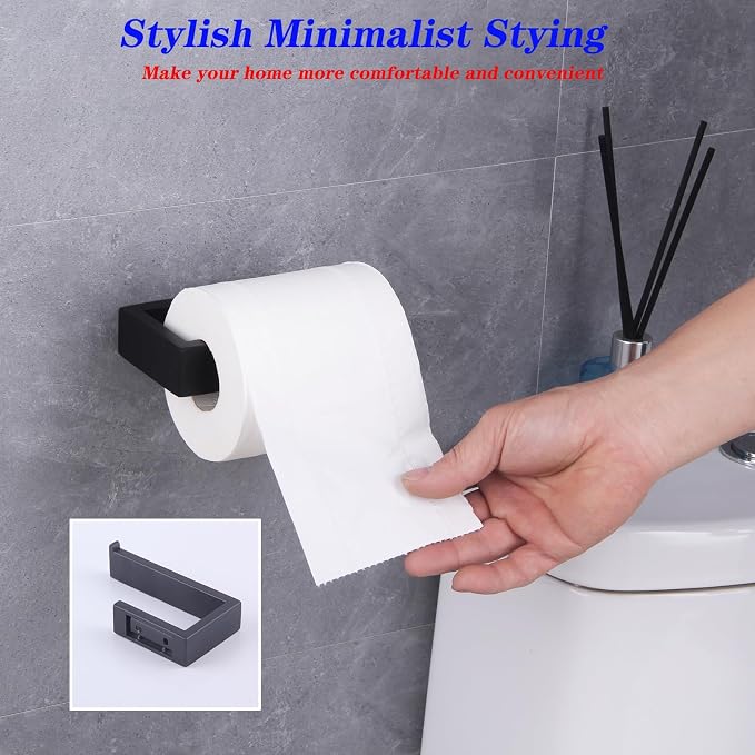 GERZWY Bathroom Accessory 2-Piece Set SUS 304 Stainless Steel Toilet Paper Holder Towel Ring Wall Mount, Matte Black HG1708-2BK