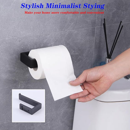 GERZWY Bathroom Accessory 2-Piece Set SUS 304 Stainless Steel Toilet Paper Holder Towel Ring Wall Mount, Matte Black HG1708-2BK