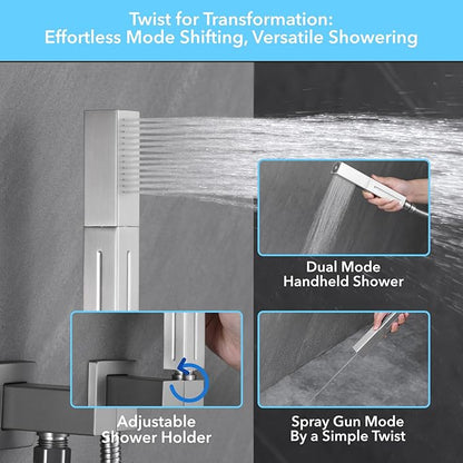 VANFOXLE Shower Faucet Set Brushed Nickel Shower System,Push Button Diverter Shower Faucet with 2 in 1 Handheld, Wall Mount Increased Thickness 10 Inch Shower Head with 6 Inch Shower Head