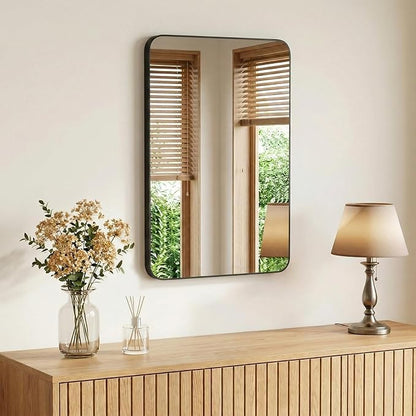 Sweetcrispy Bathroom Mirror, Vanity Mirrors for Wall, 26x38 Inch | Matte Metal Frame, Rounded Rectangle, Over Sink Home Decor, Living Room Bedroom, Black
