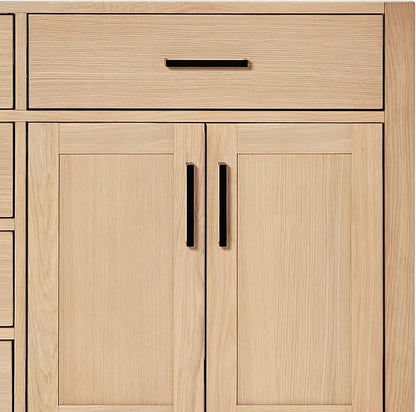 DKB Isabella 72-Inch Oak Double Bathroom Vanity with Rectangle Sinks, 1.5" Pure White Quartz Countertop & 4" Backsplash, 4 Soft Closing Doors, 6 Full Extension Dovetail Drawers, Matte Black Hardware