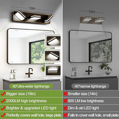 360° Rotate LED Bathroom Vanity Light Fixtures, 1300LM Acrylic Brown and Gold Vanity Lights for Bathroom, Modern Wall Lighting Fixtures Over Mirror Kitchen Living Hallway (Natural White Light 5000K)