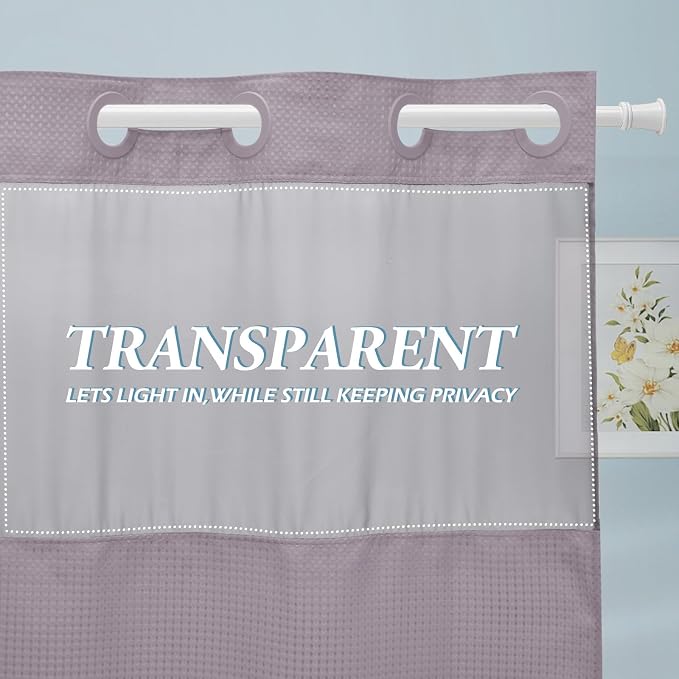 EUTXL Heavyweight Lavender Stall No Hook Shower Curtain with Snap in Liner,256GSM Waffle Weave Shower Curtains for Bathroom,54W x 80H