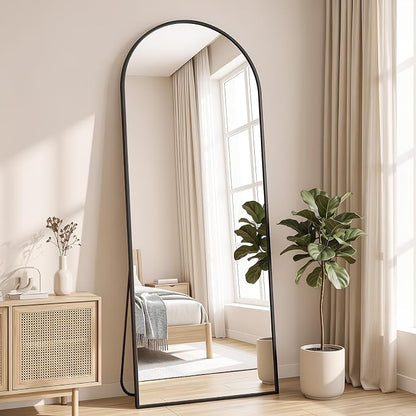 NEWBULIG Arched Full Length Floor Mirror 16"x59", Body Standing Mirror | Wall Hanging or Leaning, Shatter-Proof Glass, Aluminum Alloy Frame with Stand, Home Decor Bedroom, Black