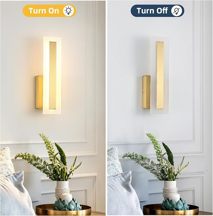 Hardwired Wall Sconces Set of 2 Dimmable Modern Gold LED Wall Light | 14Inch Modern Bathroom Vanity Light 3000K 3500K 4000K 5000K 6000K, Indoor Wall Lights for Bedroom, Living Room,Hallway