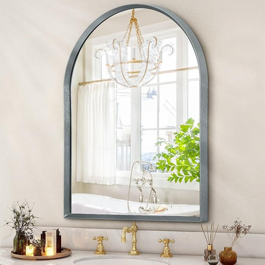 Arch Wall-Mounted Mirror Aluminum Alloy Frame Bathroom Wall Mirror for Vanity Living Room, Bedroom Entryway Room Home Decor 20"x16"