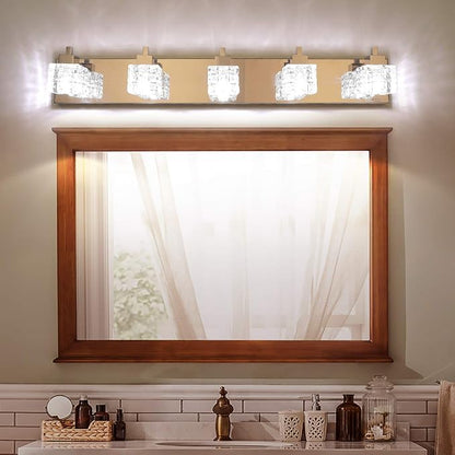 TRLIFE Bathroom Light Fixture, Modern Bathroom Lights Over Mirror 5-Lights Vanity Light, 32inches Crystal Glass Vanity Lights