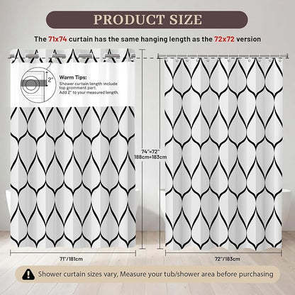 Gelbchu Black White No Hook Shower Curtain with Snap-in Liner, 71 x 74 Inch | Built-In Hooks, Mesh Top Window, Water-Repellent, Machine Washable, Quick Drying, Premium Polyester, Hotel Style, Modern