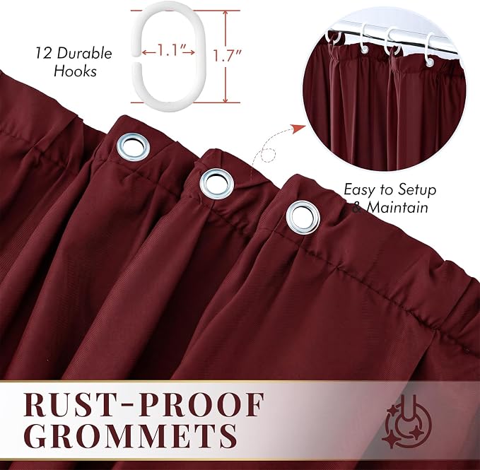 LIPA Boho Rustic Burgundy Ruffle Shower Curtain 72x72 Inches | Farmhouse Shower Curtains for Bathroom,Water‑Resistant Fabric Shower Curtain,Bohemian Bathroom Decor