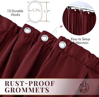 LIPA Boho Rustic Burgundy Ruffle Shower Curtain 72x72 Inches | Farmhouse Shower Curtains for Bathroom,Water‑Resistant Fabric Shower Curtain,Bohemian Bathroom Decor