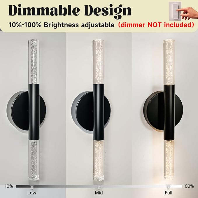 LED Bathroom Vanity Lights,16 inch Bathroom Light Fixtures Over Mirror,3000K Natural Warm Light, ETL＆UL Listed, Modern Wall Sconce for Bedroom,Living Room,Hallway,Black