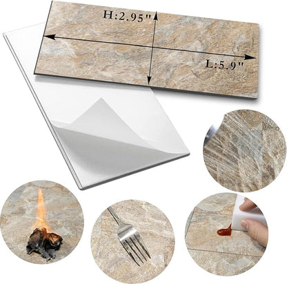 AULIGET Sandstone Peel and Stick Backsplash Wall Tiles, 3" x 6" PVC Faux Stone Stick on Tiles, Pack of 4