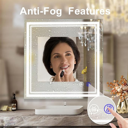 SaniteModar Bathroom Mirror with Lights 36x36 in, Led Mirror for Bathroom, Led Bathroom Mirror, 3 Color Dimmable, Anti Fog, Touch Button, CRI90+, Horizontal/Vertical