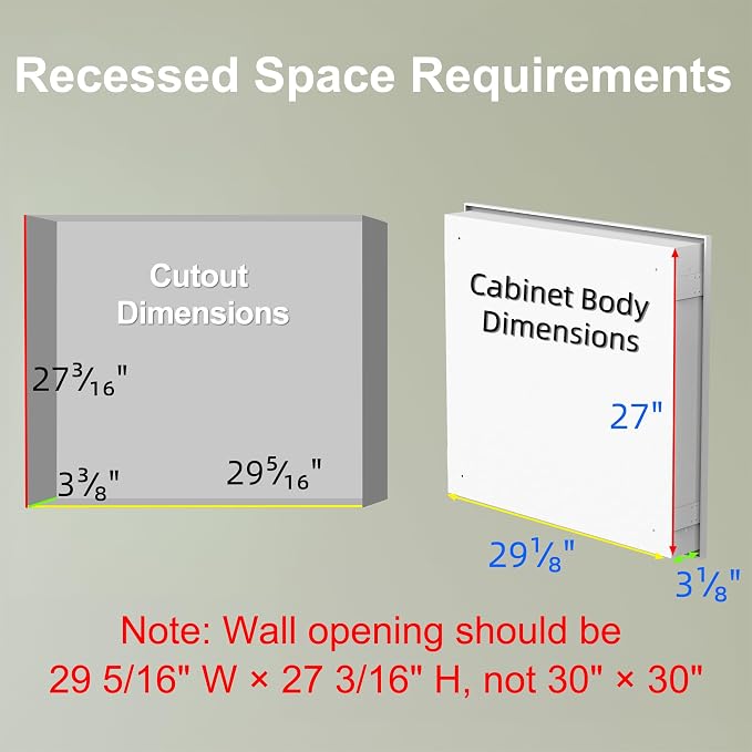 Buruis 30 x 30 Inch Framed Medicine Cabinet Mirror, Recessed/Wall Mounted | Fully Assembled, Fits 29-5/16 x 27-3/16 Inch Rough Opening, Adjustable Glass Shelves, Soft-Close Hinges, White