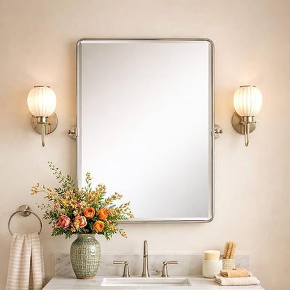 Farmhouse Pivot Rectangle Bathroom Mirror Matt Black Metal Framed Tilting Beveled Vanity Mirrors for Wall, Overall 27.91x 30 inches (Mirrror 24 x 30 inches)