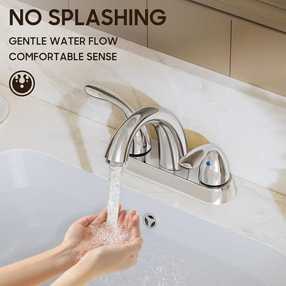 Phiestina Chrome 4 Inch 2 Handle Centerset 2 or 3 Holes Bathroom Faucet, Vanity Sink Faucet with Copper Pop Up Drain and Water Supply Lines, BF008-5-C
