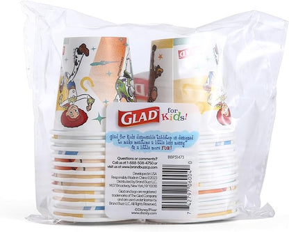 Glad for Kids Disney Pixar Toy Story Mini Paper Cups, 3 Oz, 20 Count | Soak-proof bathroom rinse cups sized for little hands, colorful Toy Story characters