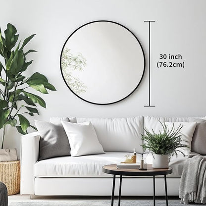 Large Round Mirror, 30 inch Circle Mirror, Matte Black Metal Frame | High Definition,Waterproof,Rust-resistant, Round Mounted Mirrors for Bathroom,Living Room,Bedroom,Hallyway,Vanity,Wall Décor