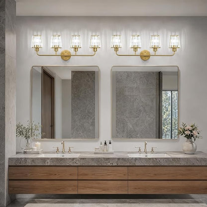 Brushed Gold Vanity Lights, 4-Light Crystal Bathroom Light Fixtures | Modern Bathroom Vanity Light E26 Wall Light over Mirror (Exclude Bulb)
